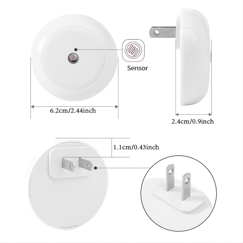 1pc LED White Night Light Dusk To Dawn Sensor, Smart Wall Night Light For Bathroom Bedroom Home Kitchen Corridor Energy Saving, Round
