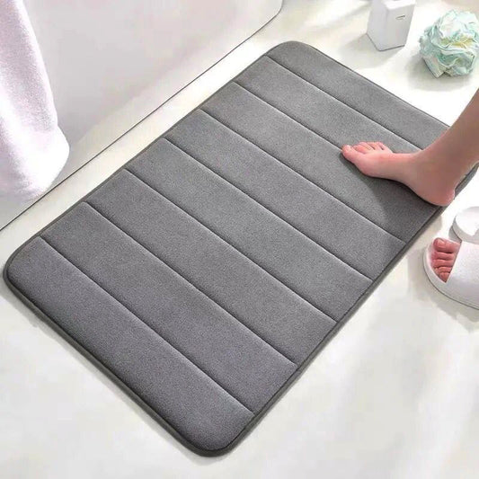 1pc Grey Memory Foam Bath Mat, Absorbent And Soft Bathroom Rug, Non-Slip Padded Bath Mat For Shower, Comfortable Mat, Home Decor & Accessories