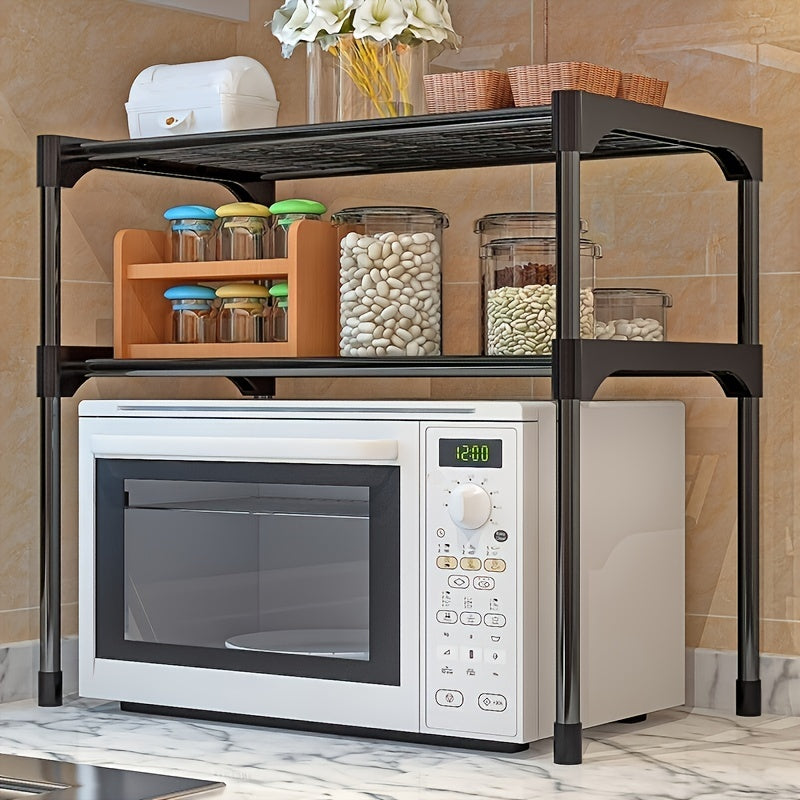 1pc Microwave Oven Stand Rack, 2-Tier Multifunctional Microwave Ovens Organizer Countertop, Stainless Steel Fine Mesh Kitchen Shelf