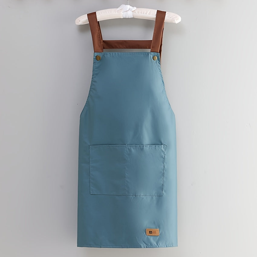 1pc Kitchen Apron With Big Pocket, Waterproof Oil-proof Cooking Apron, Kitchen Accessories