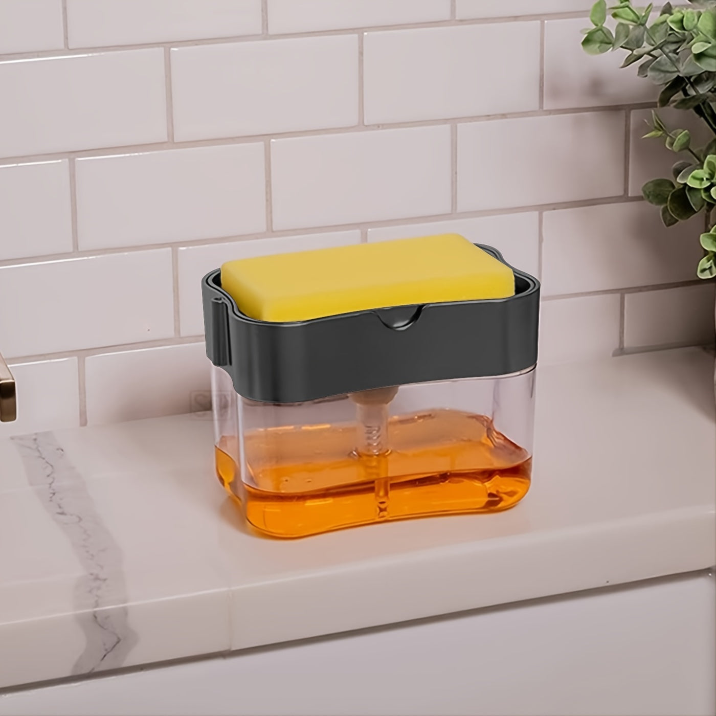 1pc Dish Soap Dispenser And Sponge Holder, Metallic Silvery For Kitchen Sink, No Sponge, 4.5in*2.5in*0.7in, 0.37lb