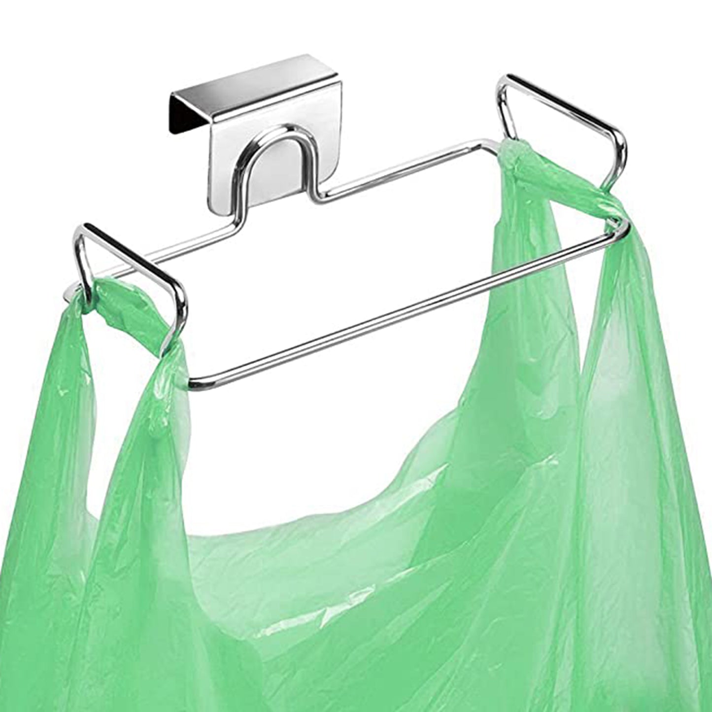 1pc Large Stainless Steel Trash Bag Holder For Kitchen Cabinets Doors And Cupboards, Black Silvery