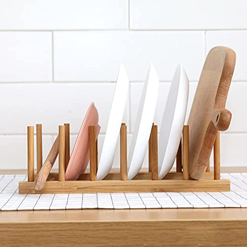 2 Piece Bamboo Wooden Dish Rack Set