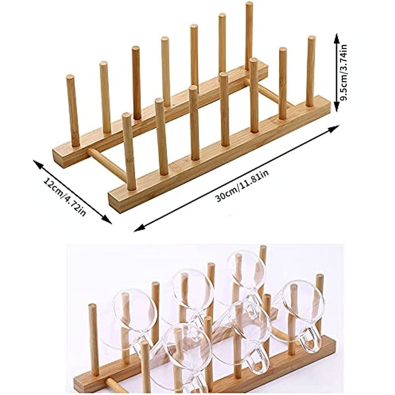 2 Piece Bamboo Wooden Dish Rack Set