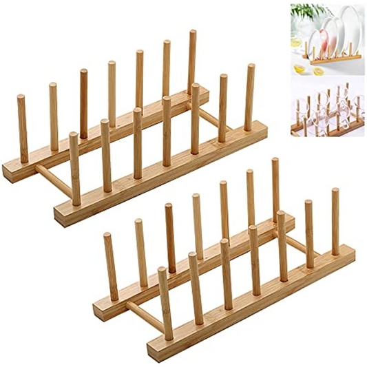 2 Piece Bamboo Wooden Dish Rack Set