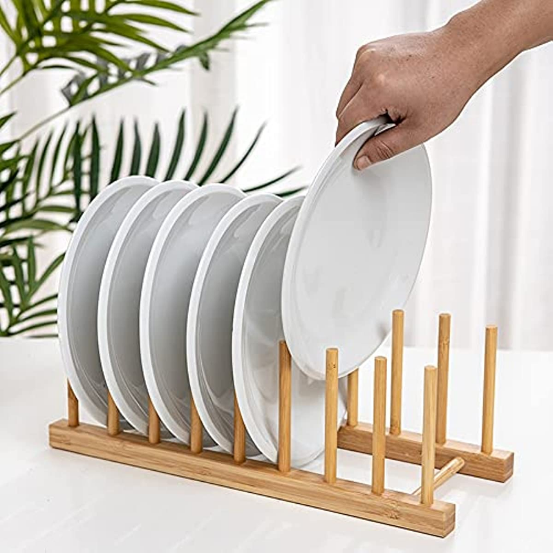 2 Piece Bamboo Wooden Dish Rack Set
