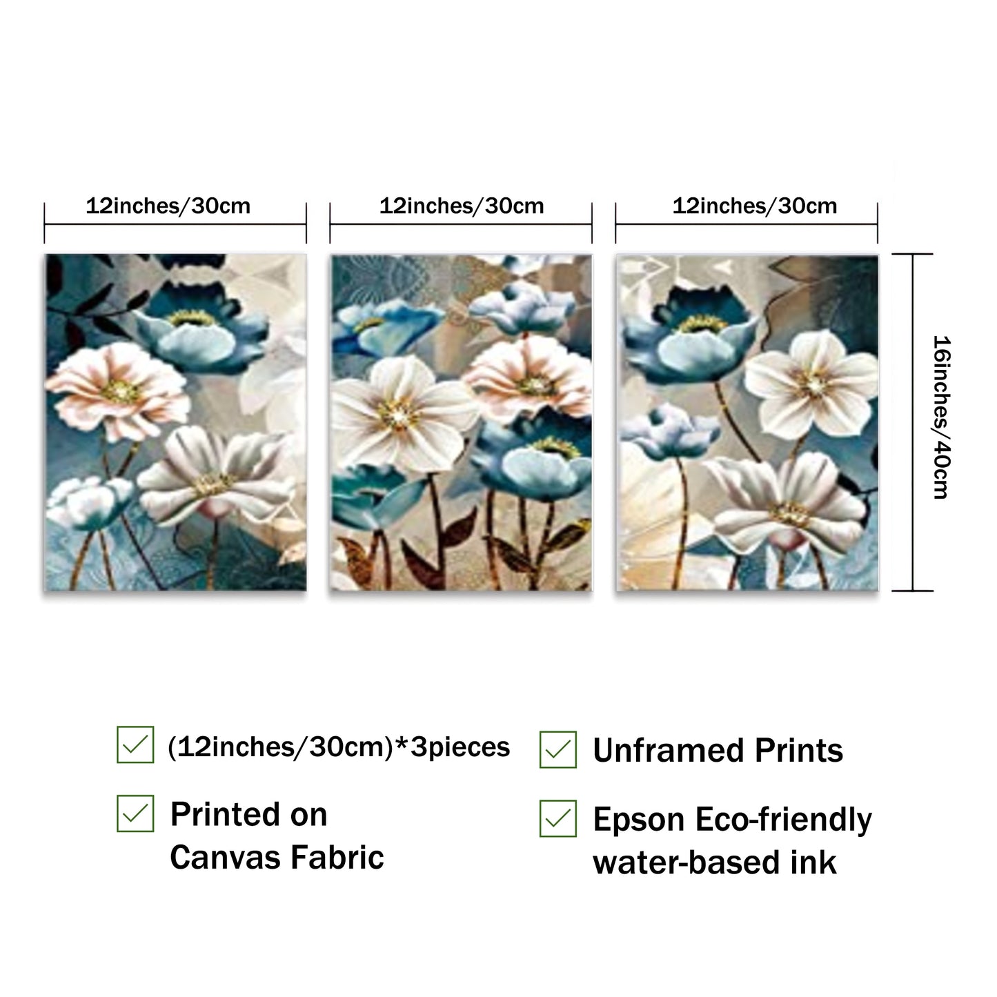 3pcs Lotus Flower Canvas Wall Art