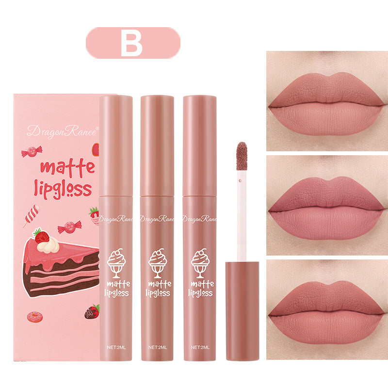 3 Pieces Of Ice Cream Set Box Velvet Lip Glaze Lipstick Lip Gloss
