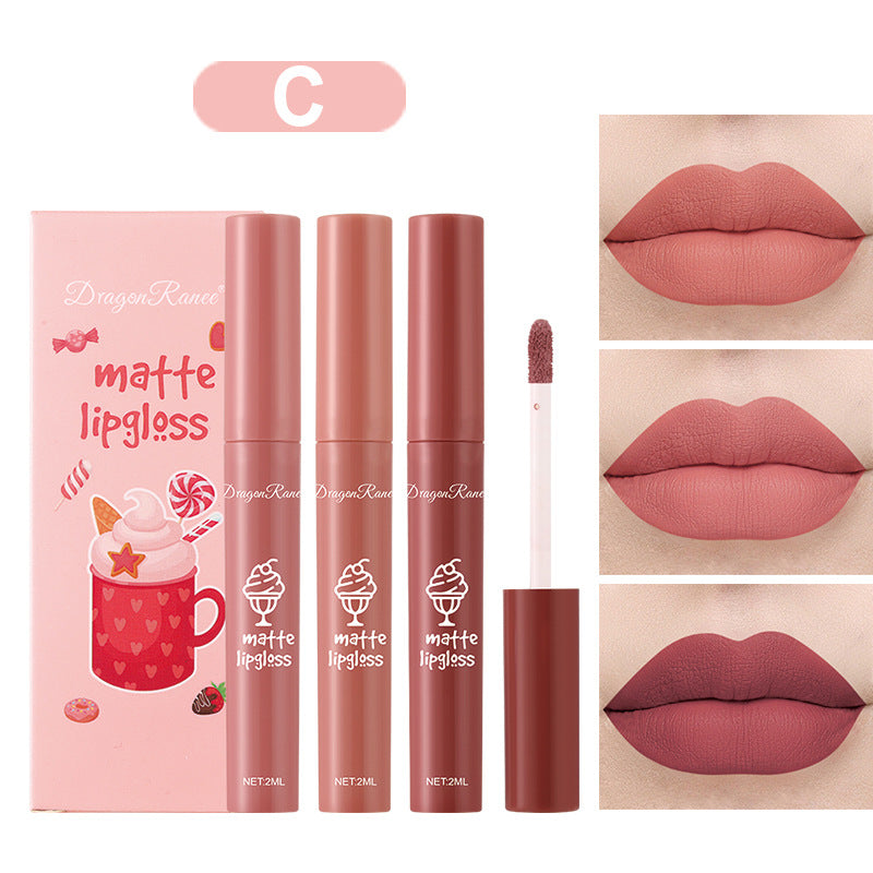 3 Pieces Of Ice Cream Set Box Velvet Lip Glaze Lipstick Lip Gloss