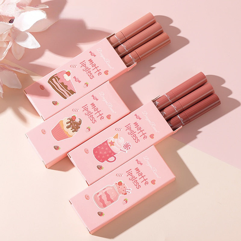 3 Pieces Of Ice Cream Set Box Velvet Lip Glaze Lipstick Lip Gloss