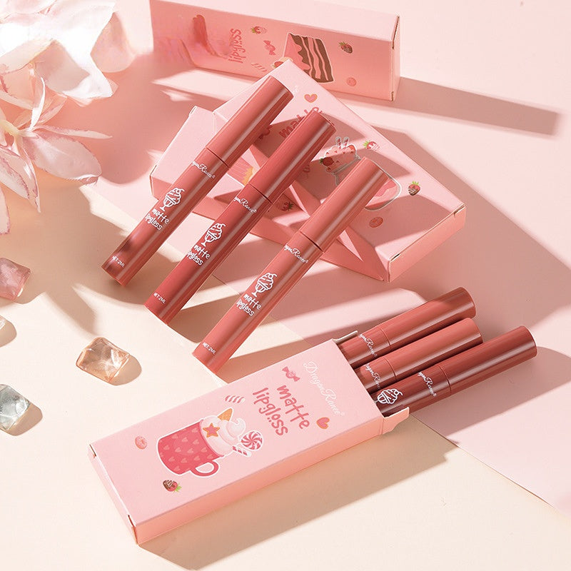 3 Pieces Of Ice Cream Set Box Velvet Lip Glaze Lipstick Lip Gloss