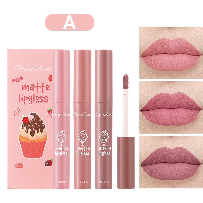 3 Pieces Of Ice Cream Set Box Velvet Lip Glaze Lipstick Lip Gloss