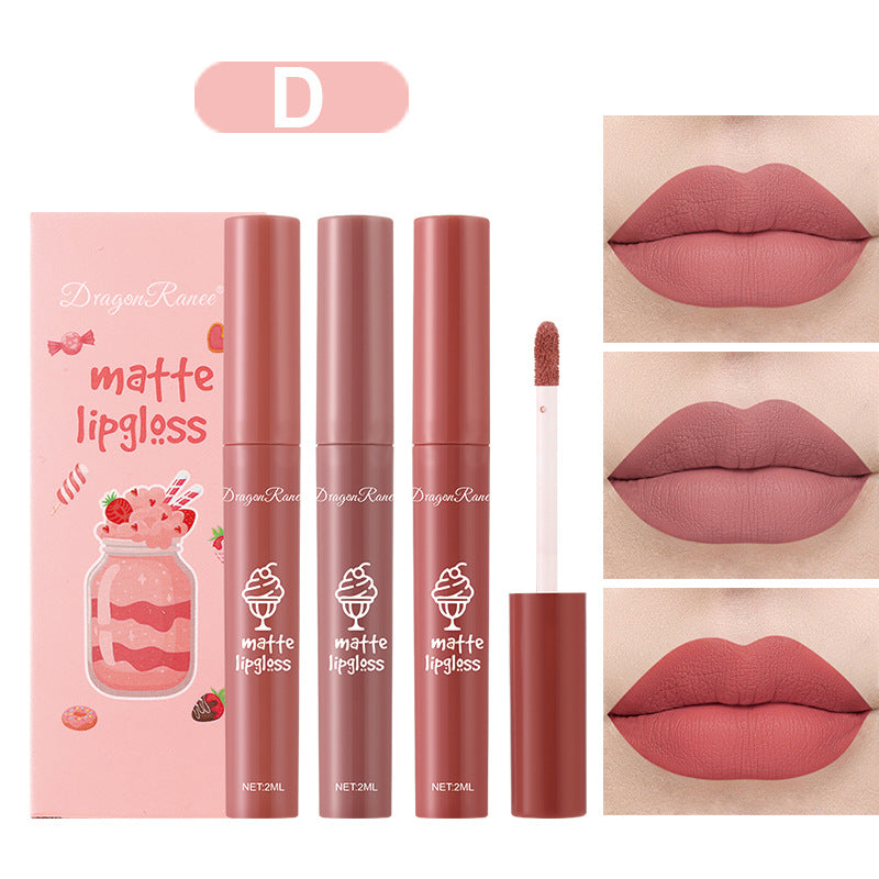 3 Pieces Of Ice Cream Set Box Velvet Lip Glaze Lipstick Lip Gloss