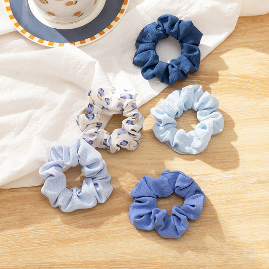 5pcs Solid Color Floral Satin Scrunchie French Vintage Scrunchies Fit For Curly Fine Thick Thin Hair
