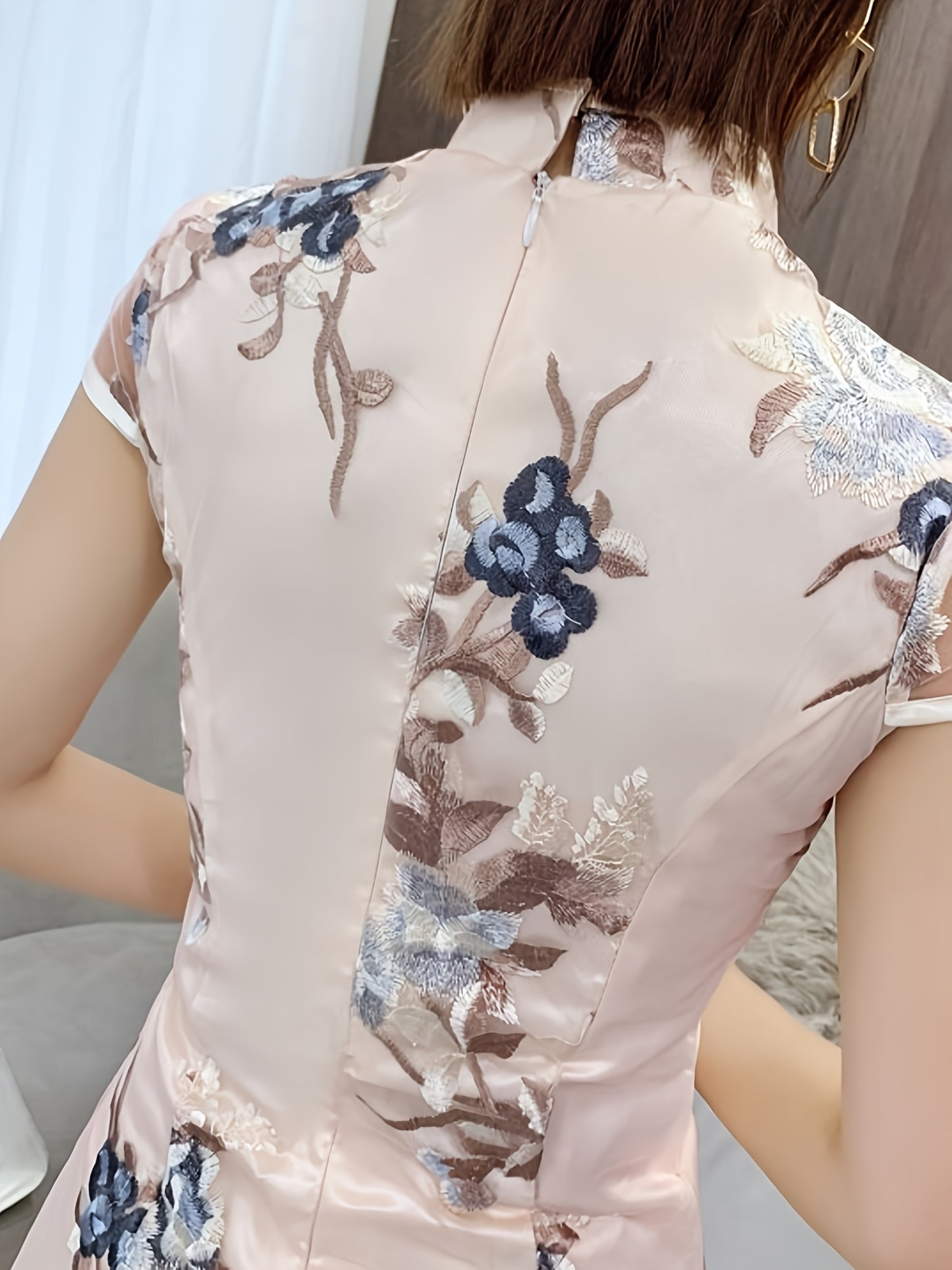 Improved Short Summer Retro Print Cheongsam Dress for Women