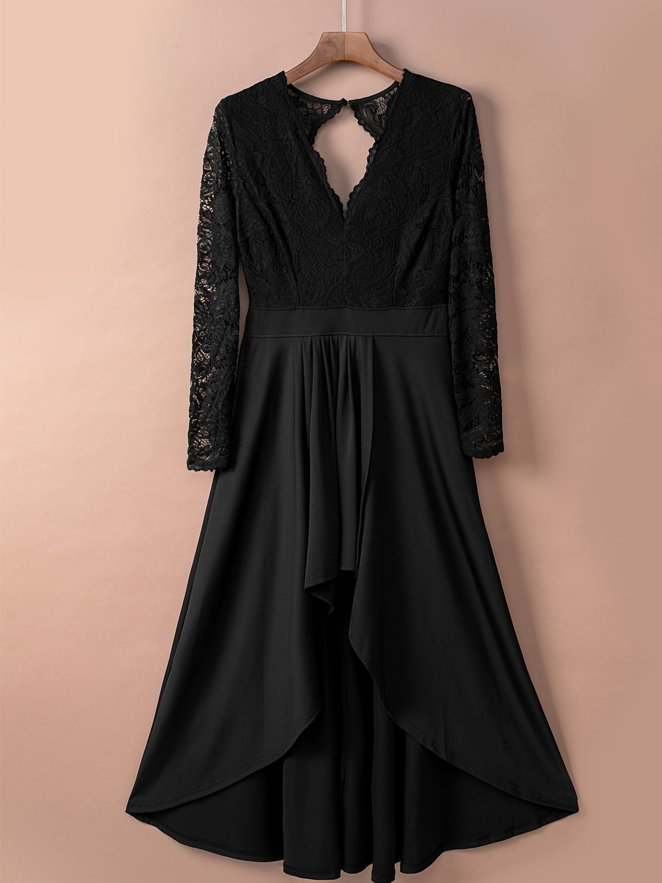 Women's Casual Solid Lace V-Neck High-Low Hem Dress