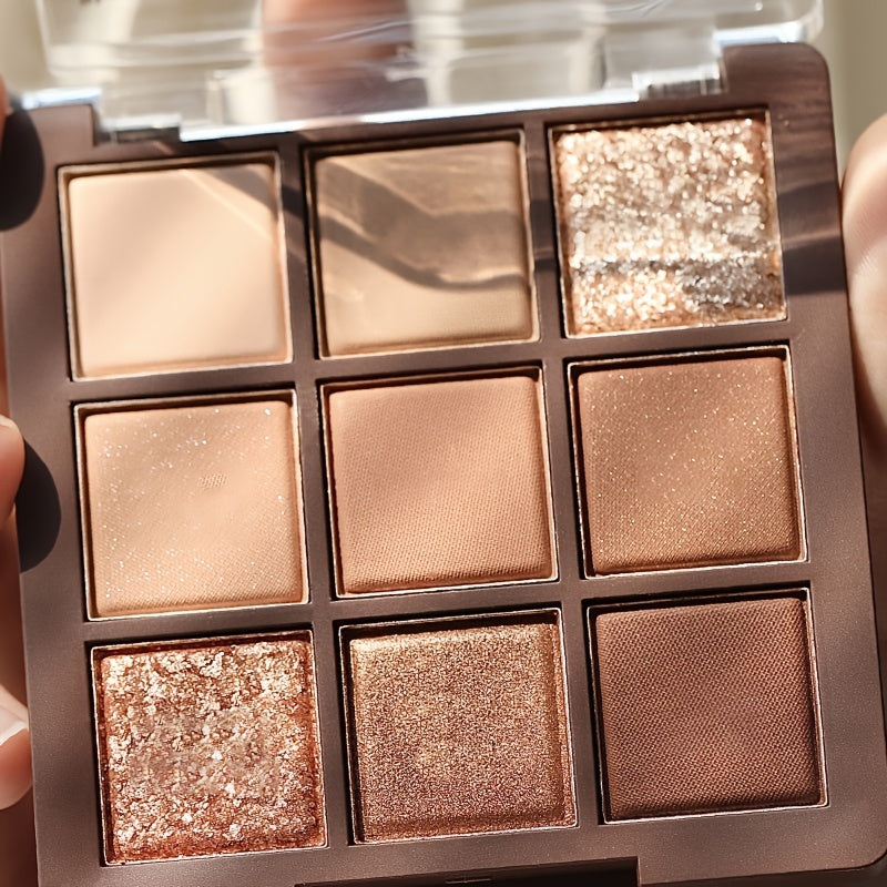 9 Colors Chocolate Eyeshadow Palette with Matte, Pearlescent, and Sequins Shades