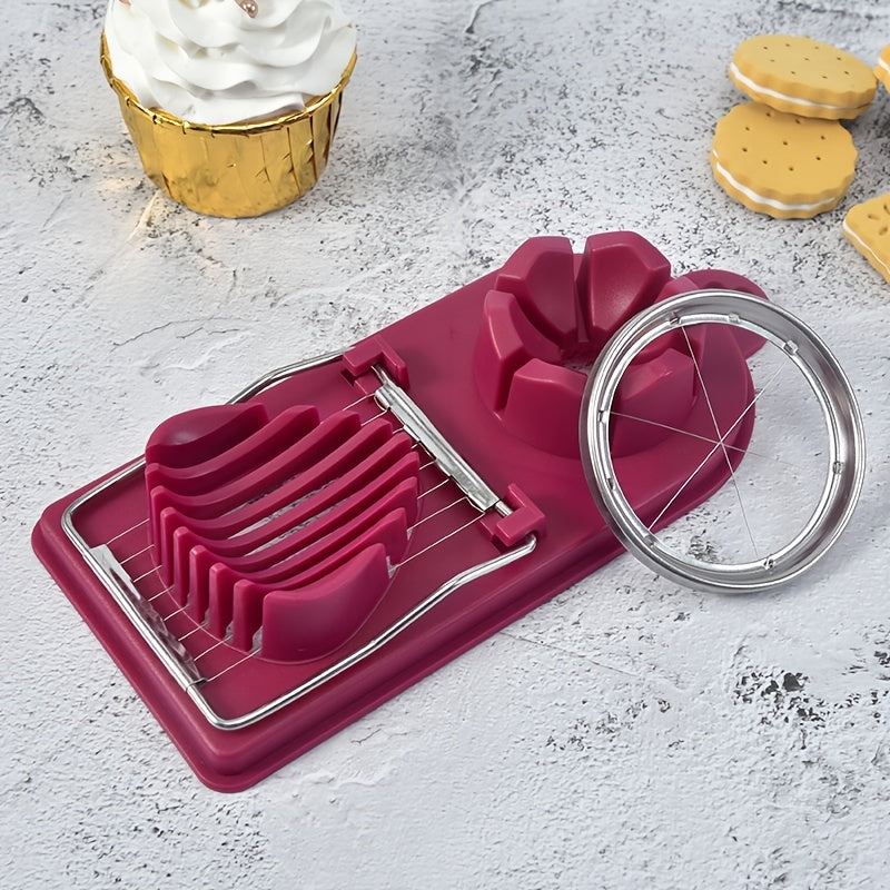1pc Egg Slicer & Wedger, Multifunctional Egg Cutter, Kitchen Restaurant Cutter, Multipurpose Stainless Steel Wire Cutter, Multifunctional Divider, Egg Fruit And Vegetable Slicer Tool