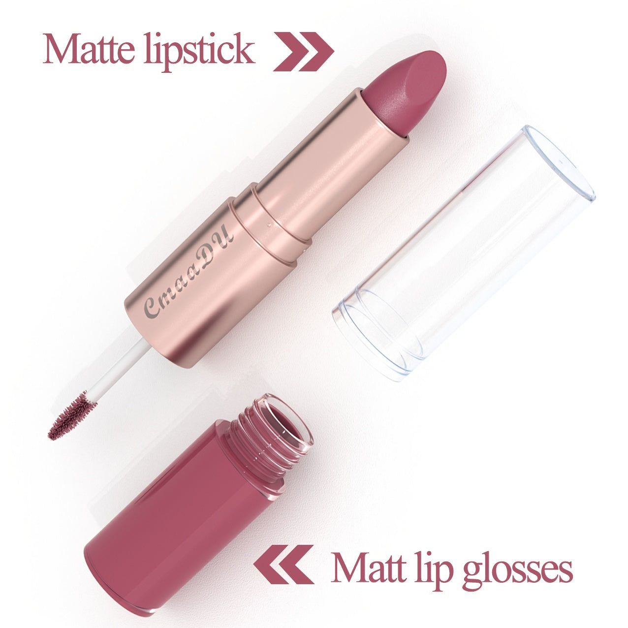 2-in-1 Lipstick and Lip Gloss Set: 3 Colors, Natural Matte Velvet Finish, Double Headed Dual Use, Long Lasting and Waterproof