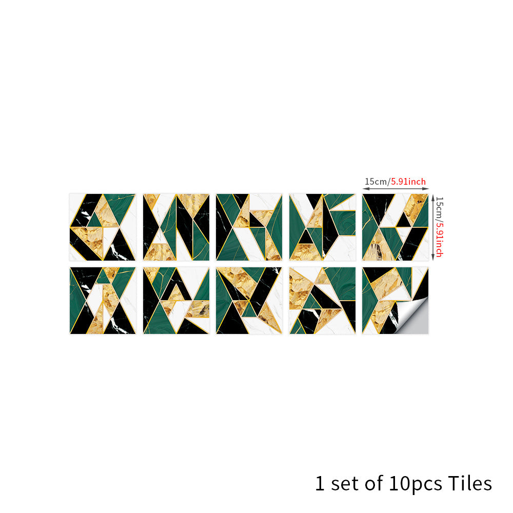 10pcs Colorful Modern Wall Sticker Set - Golden Green Bathroom Decor, Removable Vinyl Tile Stickers, Self Adhesive