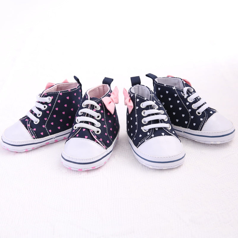 Heart Print Bow High Top Canvas Shoes for Baby Girls