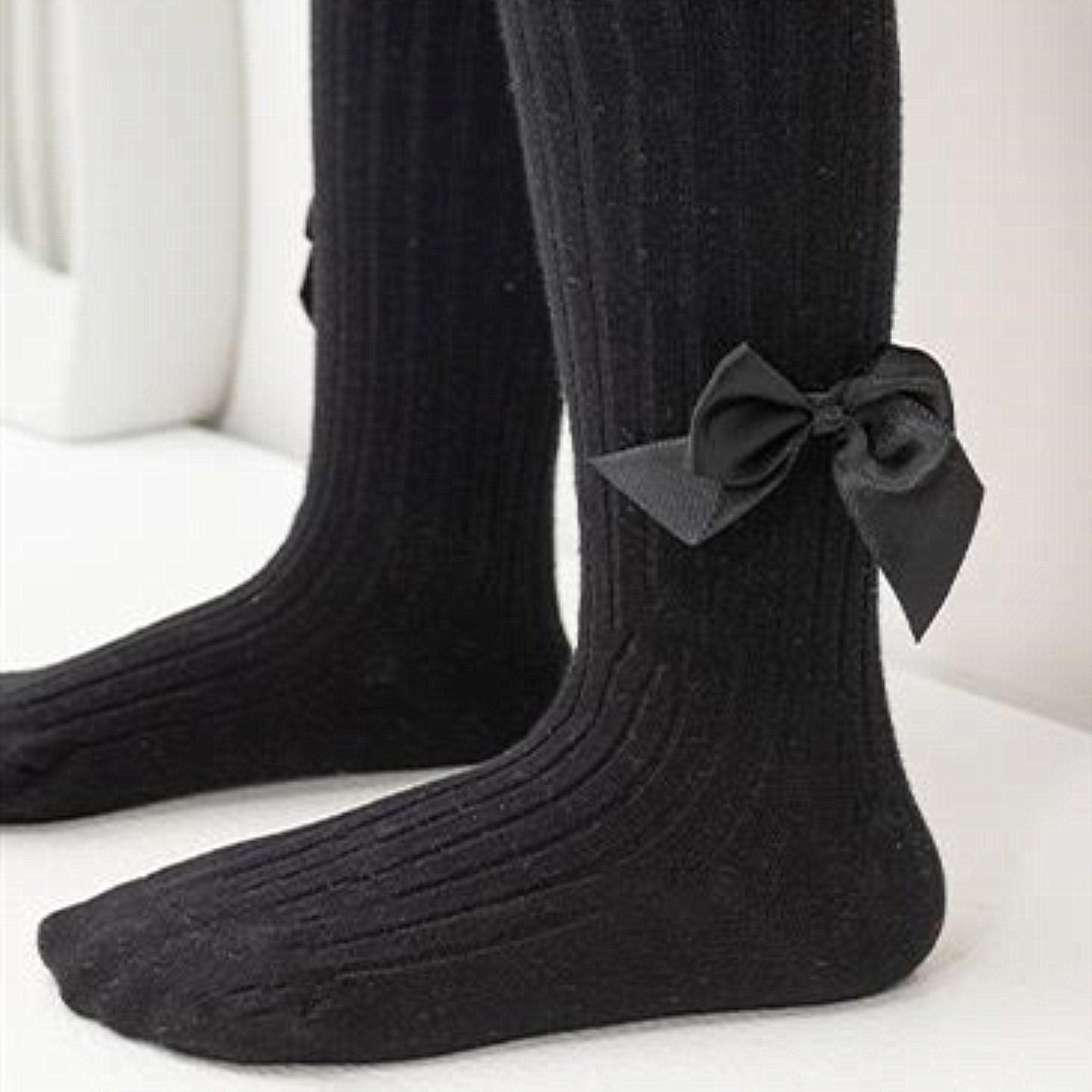 Girls' Cable Knit Seamless Tights with Bow