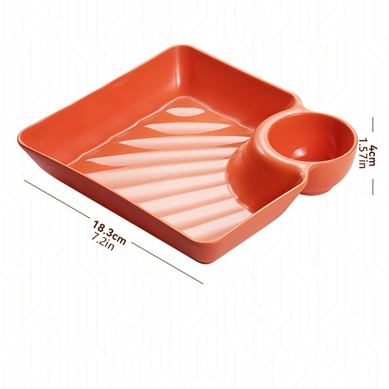 1pc Dumpling Plate With Sauce Dish, Square Serving Plate, Snack Platter, Sushi Dish, Fruit Plate, Dessert Tray, Kitchen Supplies