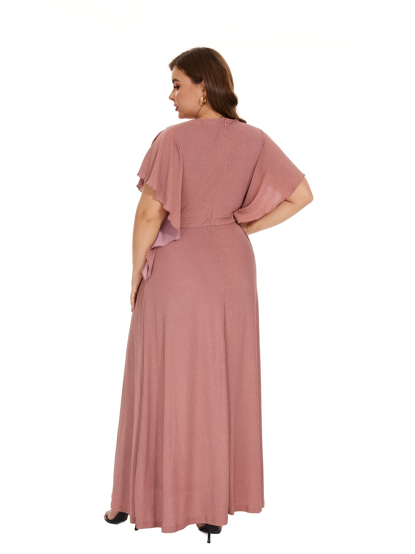 Flattering Plus Size Ruffle Sleeve Maxi Dress