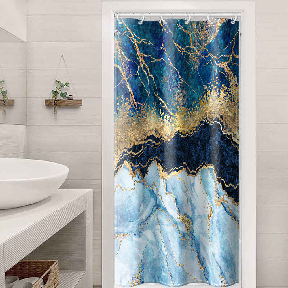 1pc Gray Golden Marble Shower Curtain Set, Bathroom Decor, Abstract Modern Shower Curtain, Luxury Standard Shower Curtain For Bathtub, Waterproof Washable Fabric Shower Curtain, With 12 Plastic Hooks