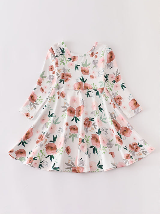Crew Neck Long Sleeve Floral Print Dress
