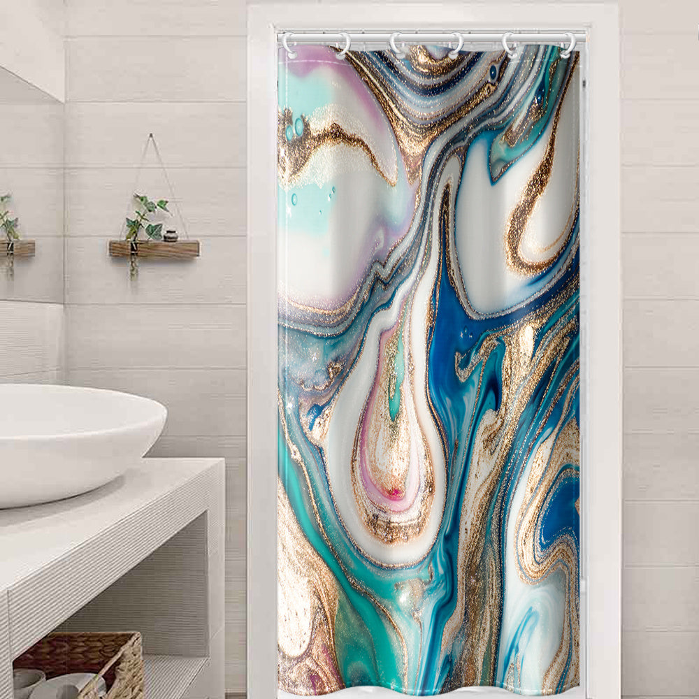1pc Gray Golden Marble Shower Curtain Set, Bathroom Decor, Abstract Modern Shower Curtain, Luxury Standard Shower Curtain For Bathtub, Waterproof Washable Fabric Shower Curtain, With 12 Plastic Hooks