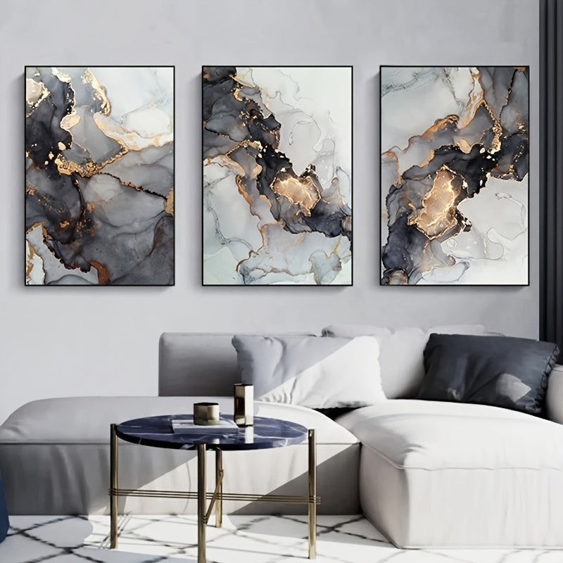 3pcs Golden Black Marble Canvas Painting Wall Art Picture