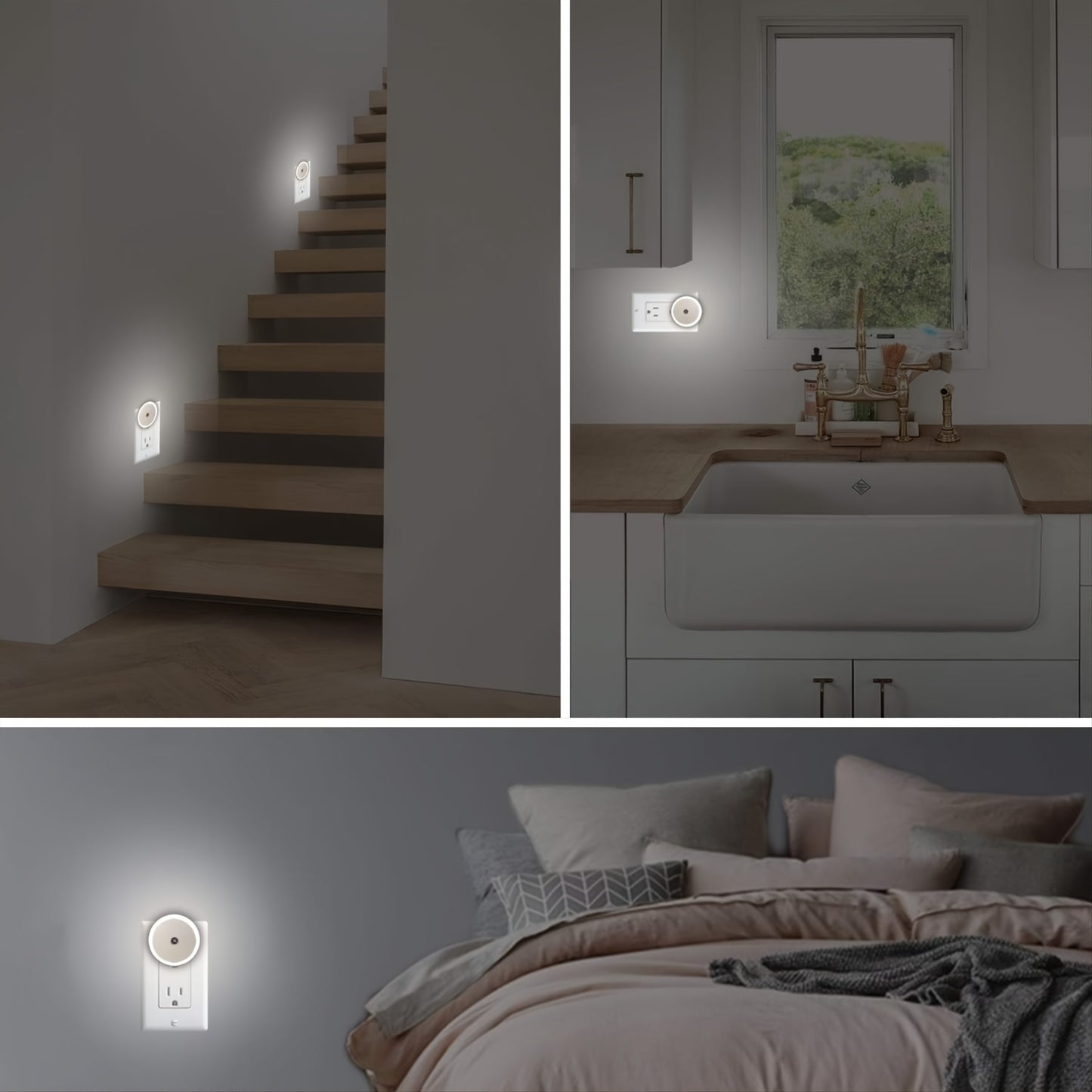 1pc LED White Night Light Dusk To Dawn Sensor, Smart Wall Night Light For Bathroom Bedroom Home Kitchen Corridor Energy Saving, Round