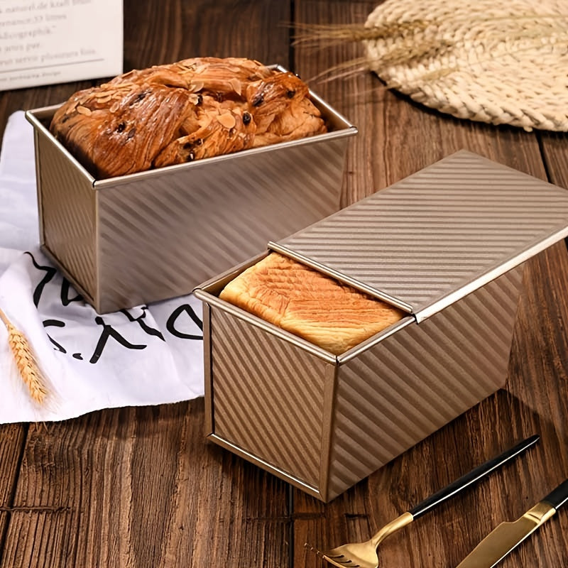 1pc Golden Loaf Pan With Lid, Non-Stick Durable Bread Pan Toast Mould With Cover Bakeware Tin For Baking Bread, Homemade Cakes, Meatloaf