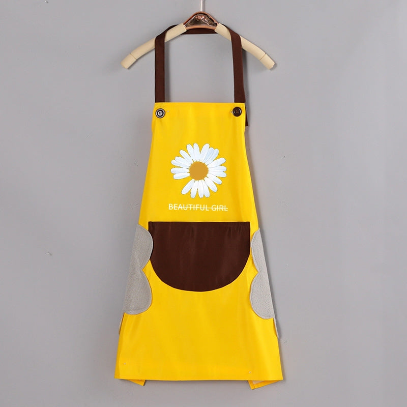 1PC Home Apron With Daisy Print, Adjustable Cooking Aprons, Waterproof And Oil-proof, Water-drop With 1 Big Pockets, Bib Aprons