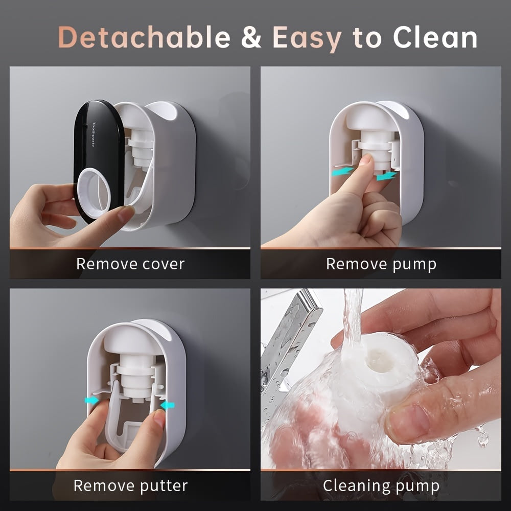 1pc Hands-Free Toothpaste Dispenser, Wall Mounted Automatic Toothpaste Squeezer, For Family Bathroom, Washroom Accessory Kit, White, Blue, Pink