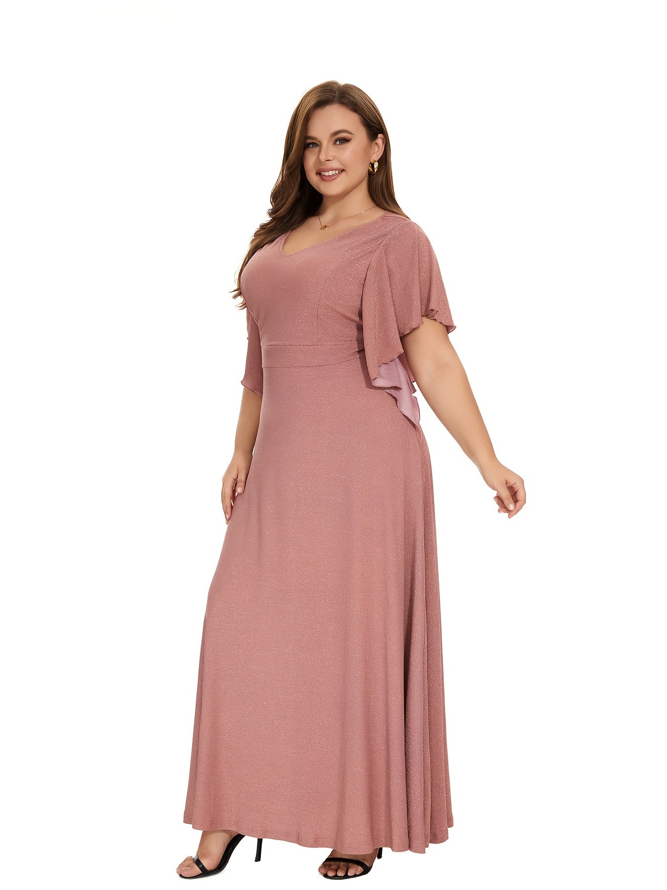 Flattering Plus Size Ruffle Sleeve Maxi Dress