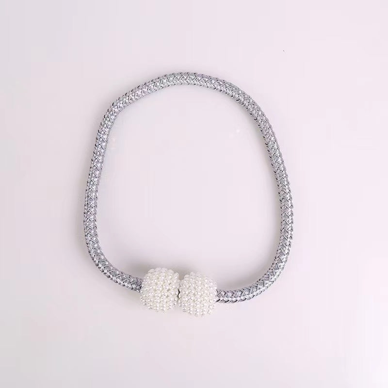 2 Pack Decorative Pearl Magnetic Curtain Tieback Set