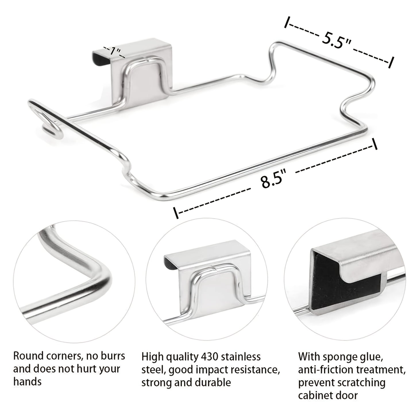 1pc Large Stainless Steel Trash Bag Holder For Kitchen Cabinets Doors And Cupboards, Black Silvery