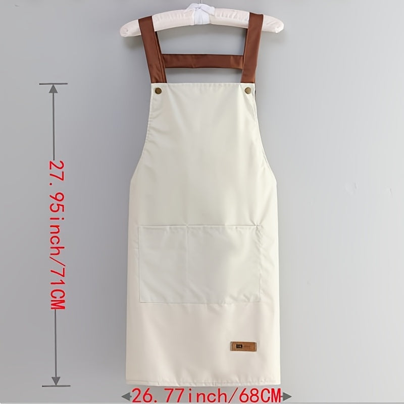 1pc Kitchen Apron With Big Pocket, Waterproof Oil-proof Cooking Apron, Kitchen Accessories