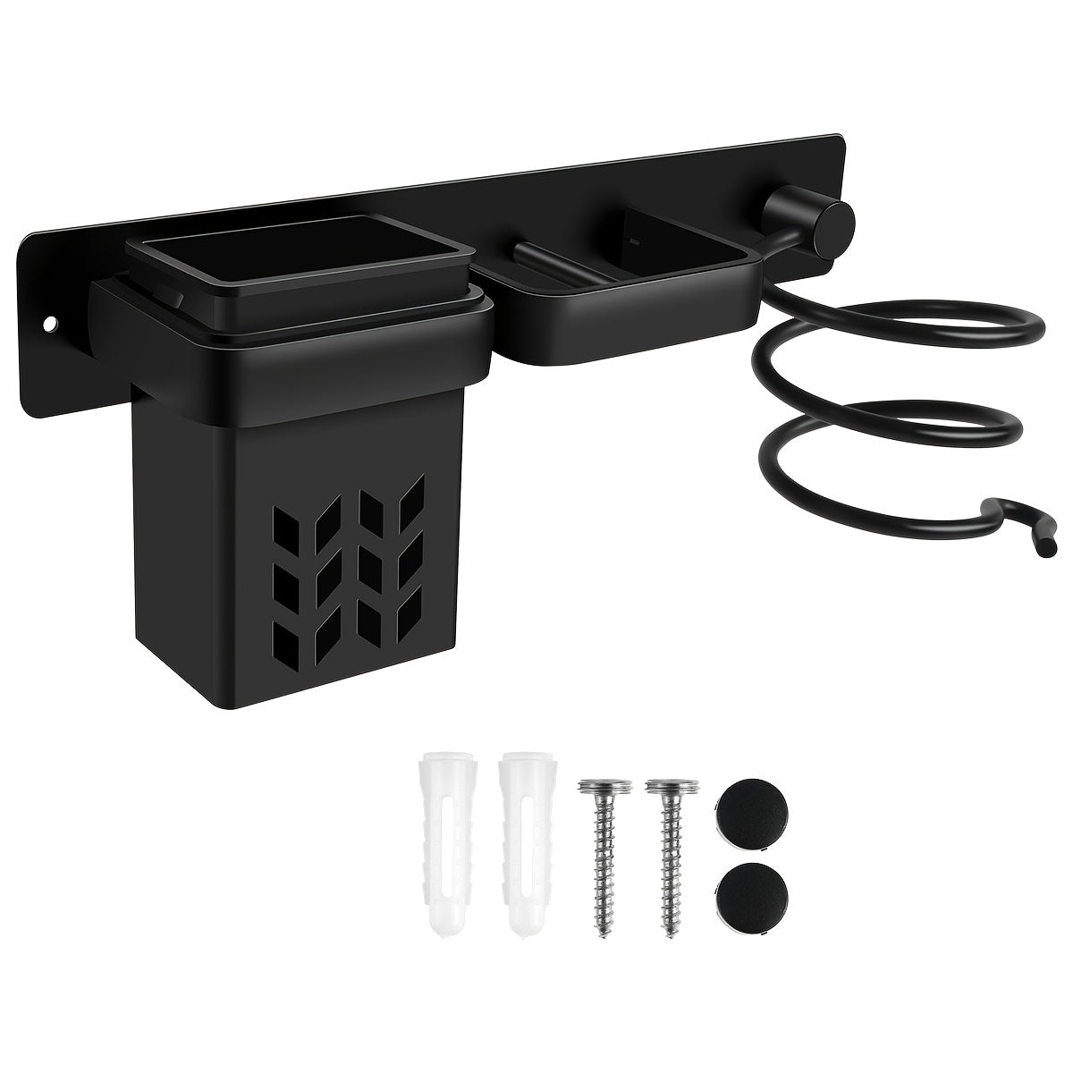 1pc Hair Dryer Holder With Drainage Storage Cup, Wall Mounted Hair Rustproof Straightener Holder, Multi-Functional Space Saving Hair Dryer Organizer Spiral Hair Dryer Storage For Bathroom Bedroom Home Dorm
