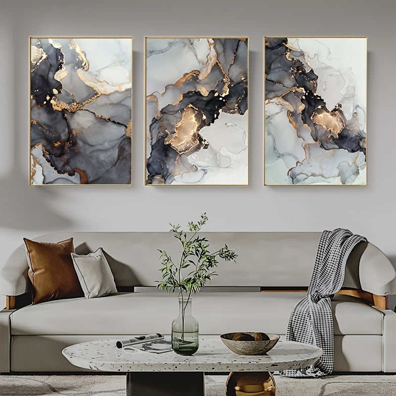 3pcs Golden Black Marble Canvas Painting Wall Art Picture
