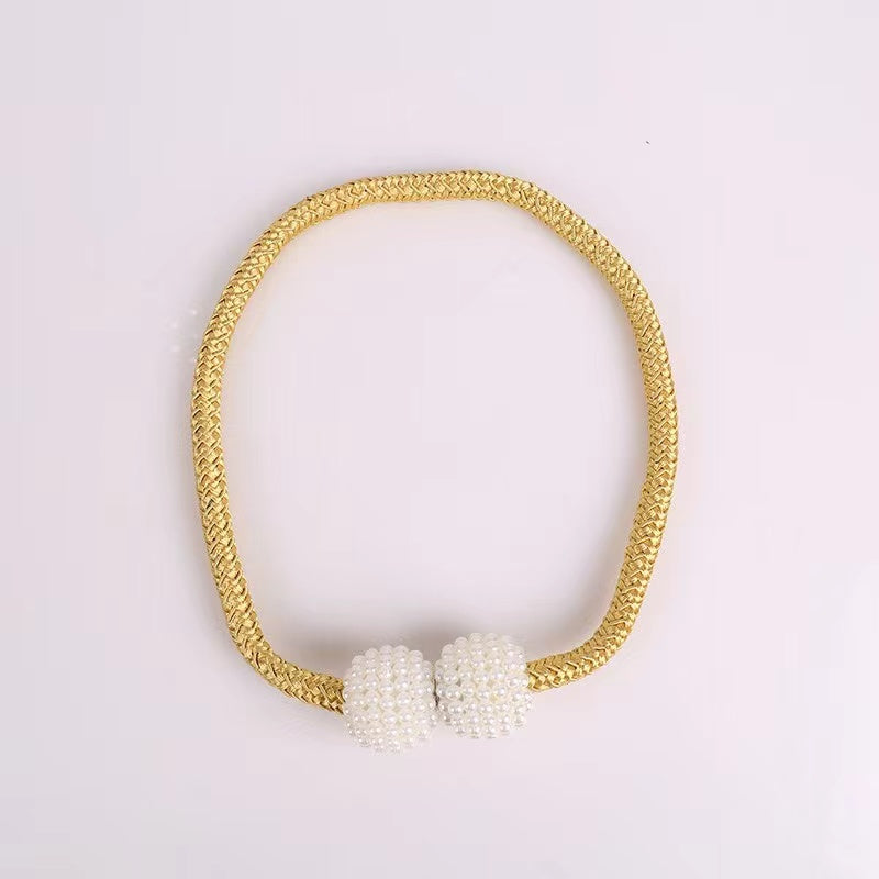 2 Pack Decorative Pearl Magnetic Curtain Tieback Set