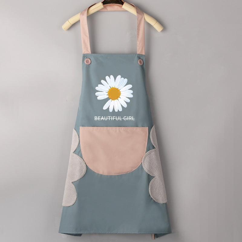 1PC Home Apron With Daisy Print, Adjustable Cooking Aprons, Waterproof And Oil-proof, Water-drop With 1 Big Pockets, Bib Aprons