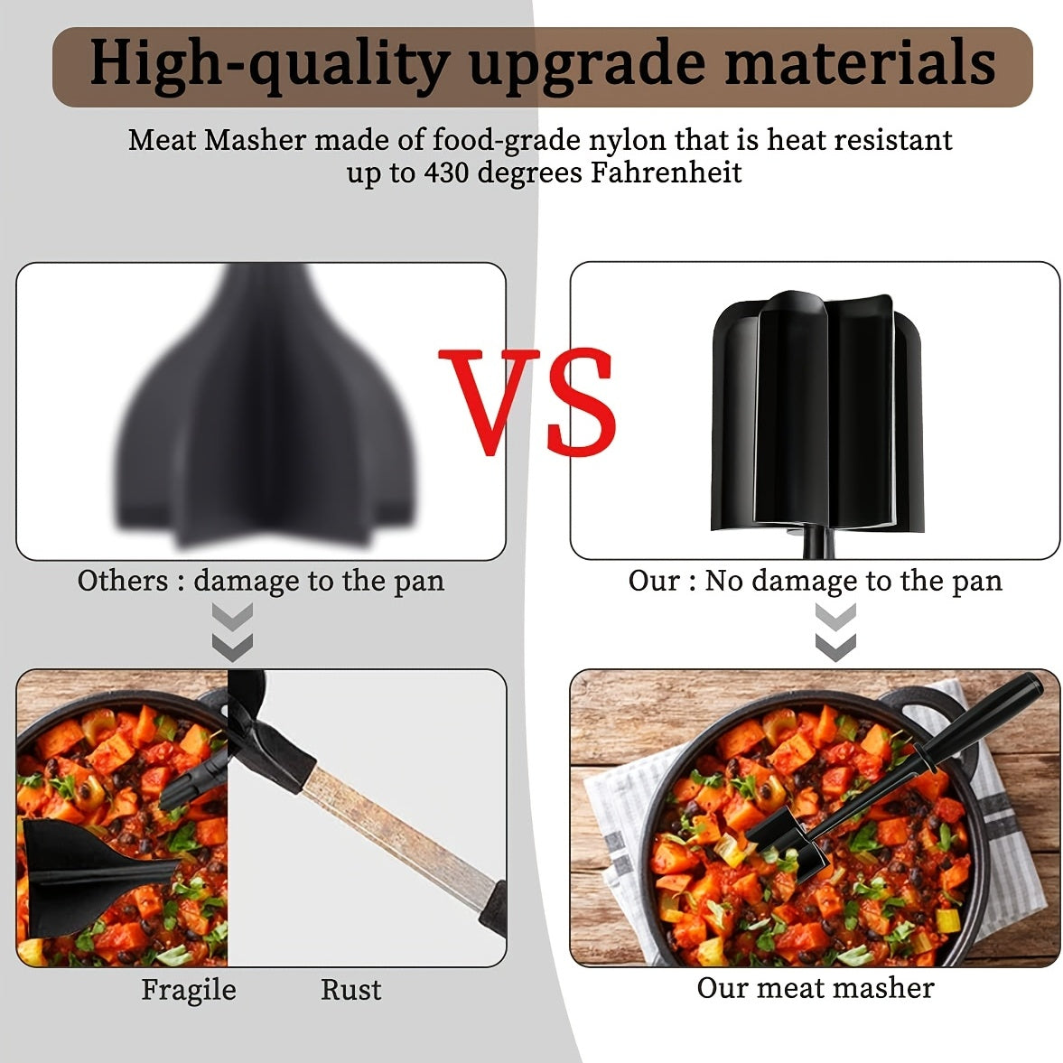 1pc Meat Chopper, Hamburger Chopper, Minced Meat Chopper, Kitchen Mince Masher For Meat, Ground Beef, Turkey, Hamburger Chopper Utensil, Multifunctional Smash Hand Tool