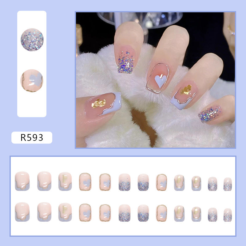 24 Pcs Gradient Coffin Press-On Nails: Add a stylish touch to your nails with these short fake nails with gradient design.
