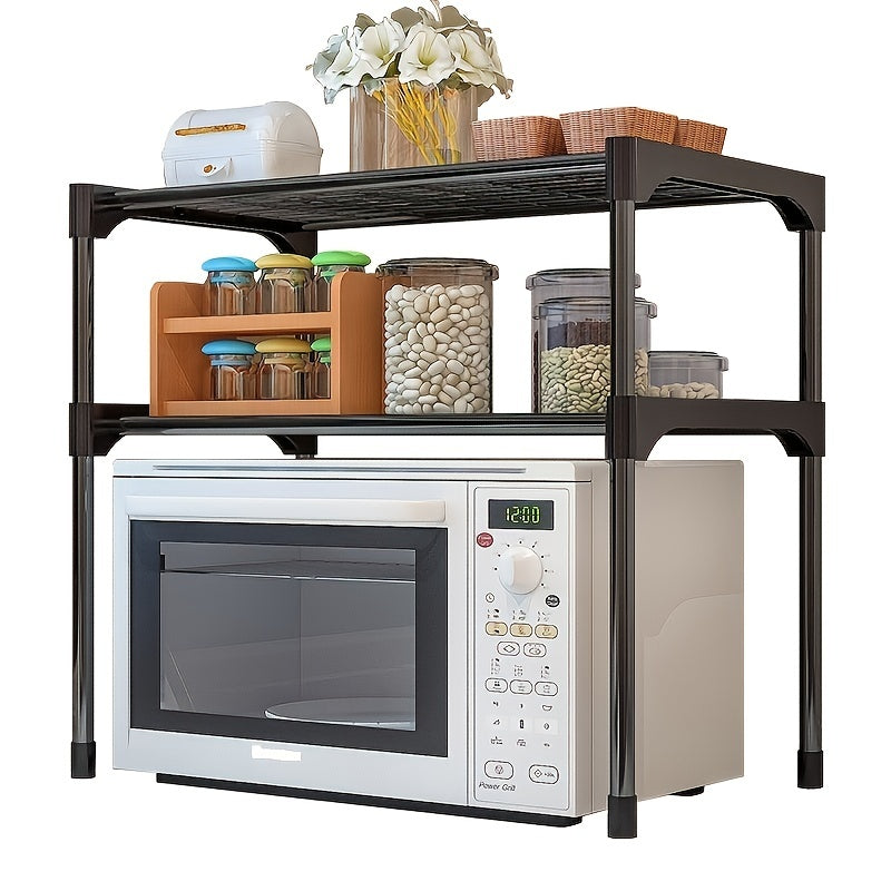 1pc Microwave Oven Stand Rack, 2-Tier Multifunctional Microwave Ovens Organizer Countertop, Stainless Steel Fine Mesh Kitchen Shelf