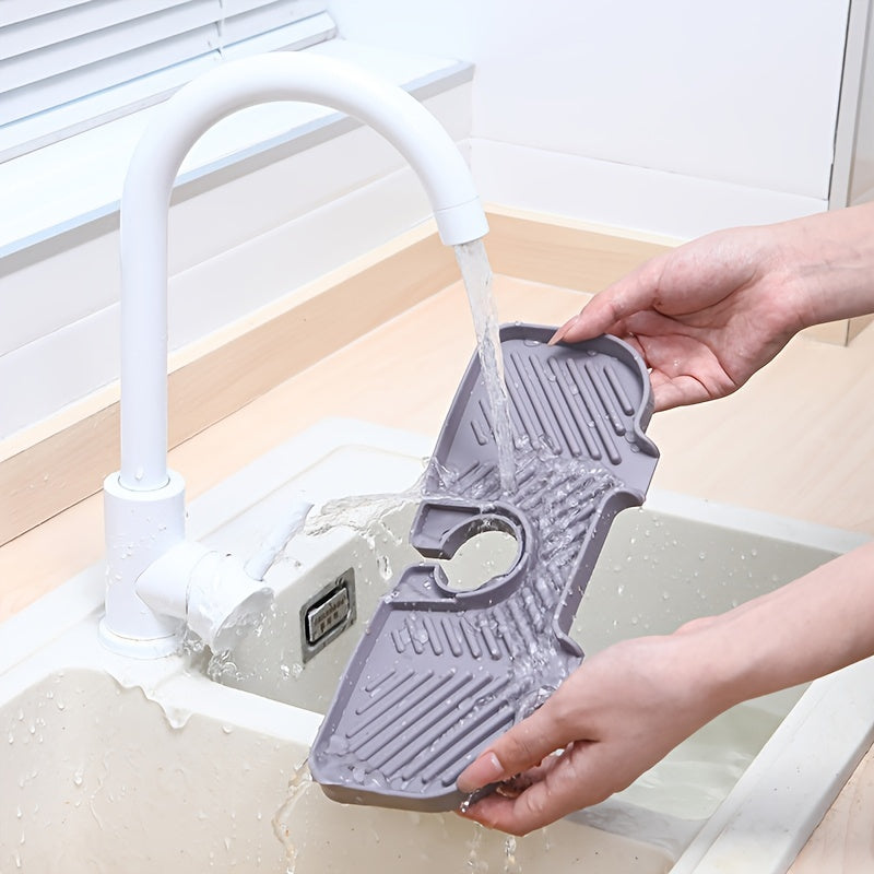 1pc Faucet Splash Pad, Silicone Kitchen Sink Faucet Mat, Behind Sink Splash Guard, Self Draining Sink Pad Behind Faucet, Faucet Splash Guard, Faucet Drying Durable Mat For Bathroom