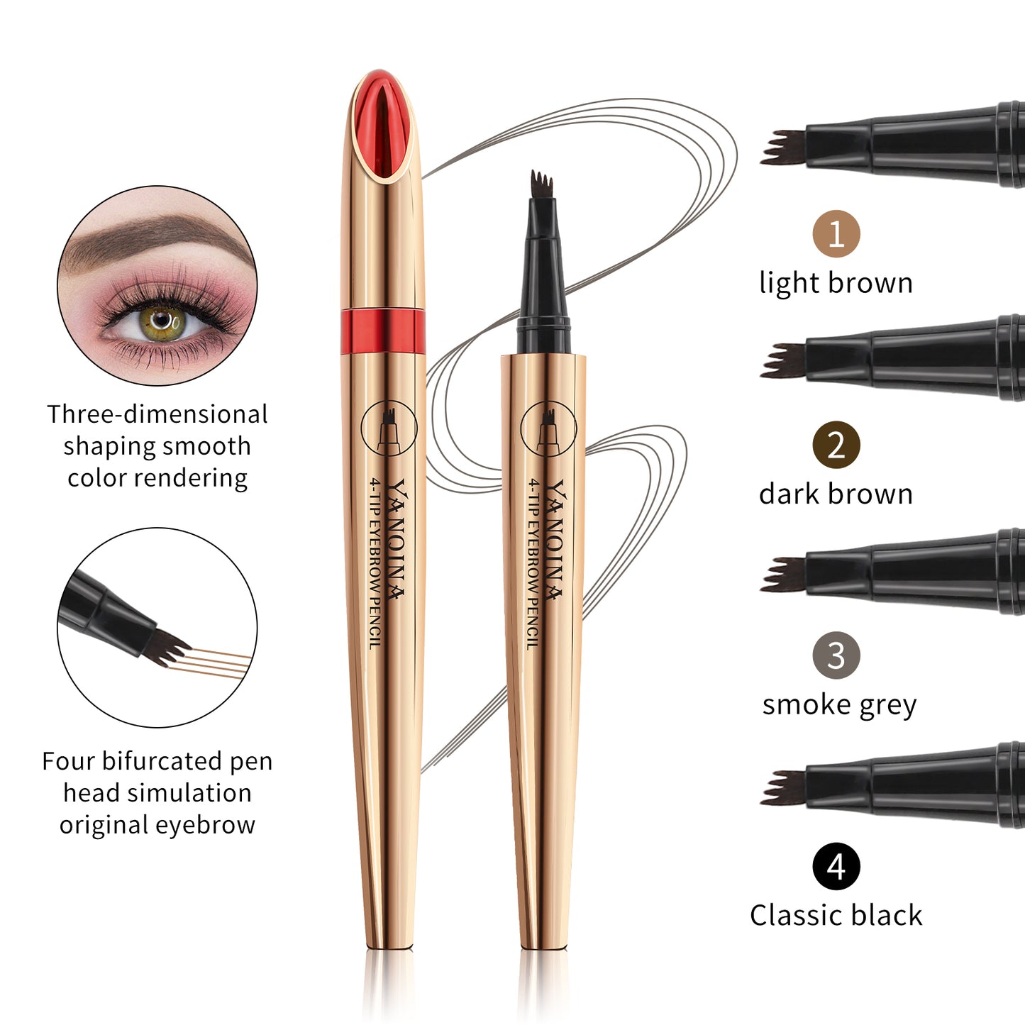 4D Waterproof Liquid Eyebrow Pen: Achieve Natural and Precise Results with Four Fork Tip