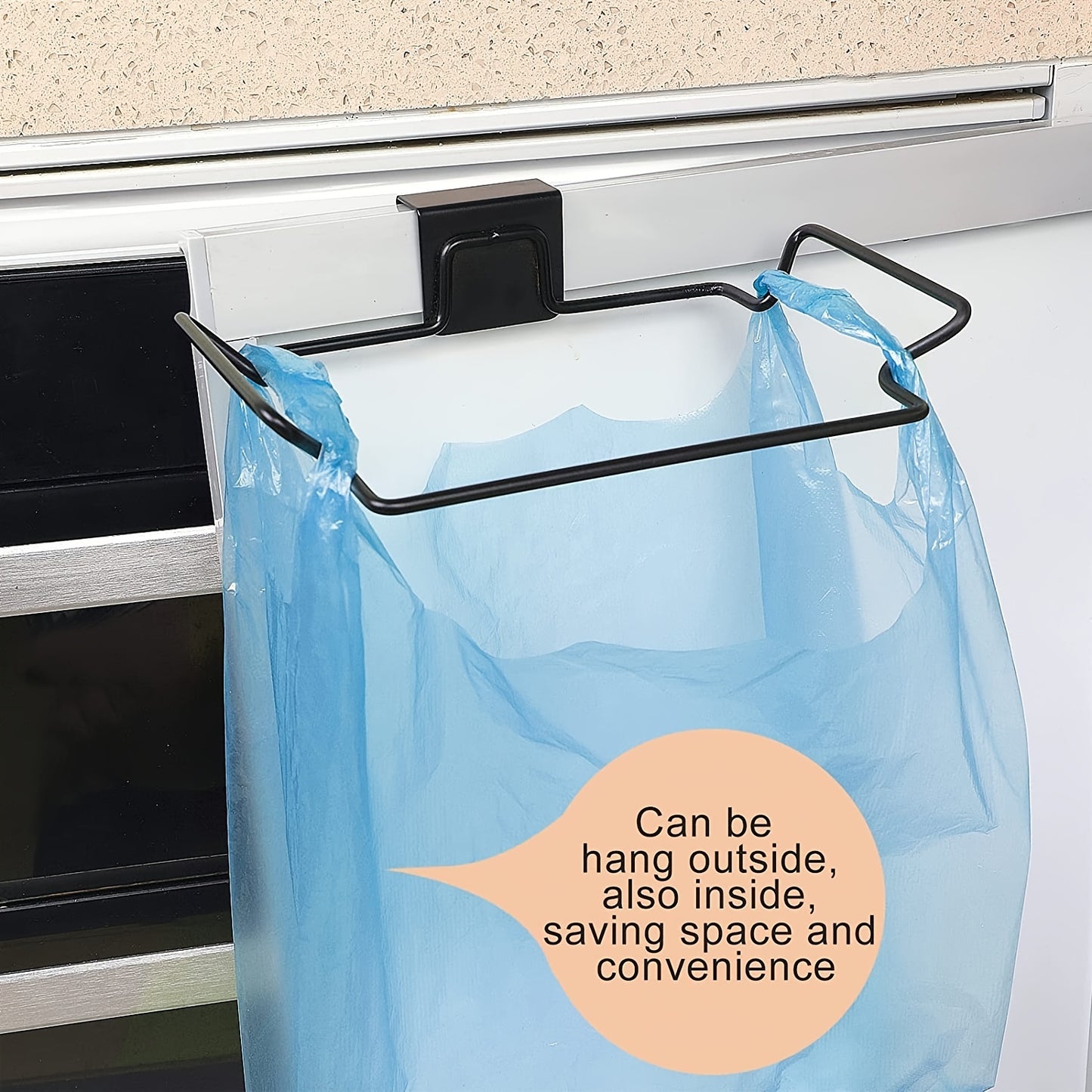 1pc Large Stainless Steel Trash Bag Holder For Kitchen Cabinets Doors And Cupboards, Black Silvery